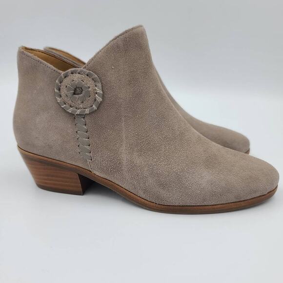Jack Rogers Peyton Taupe Suede Leather Ankle Boots Size 5.5 - Picture 2 of 5